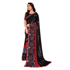 Mayawye Women's Georgette Printed Saree With Unstitched Blouse 5.5Mtr (Black)