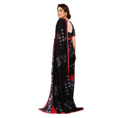 Mayawye Women's Georgette Printed Saree With Unstitched Blouse 5.5Mtr (Black)