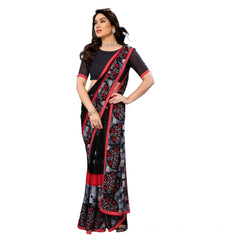 Mayawye Women's Georgette Printed Saree With Unstitched Blouse 5.5Mtr (Black)