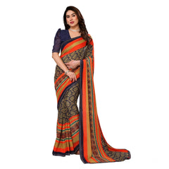 Mayawye Women's Georgette Printed Saree With Unstitched Blouse 5.5Mtr (Orange)