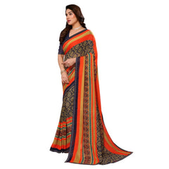 Mayawye Women's Georgette Printed Saree With Unstitched Blouse 5.5Mtr (Orange)