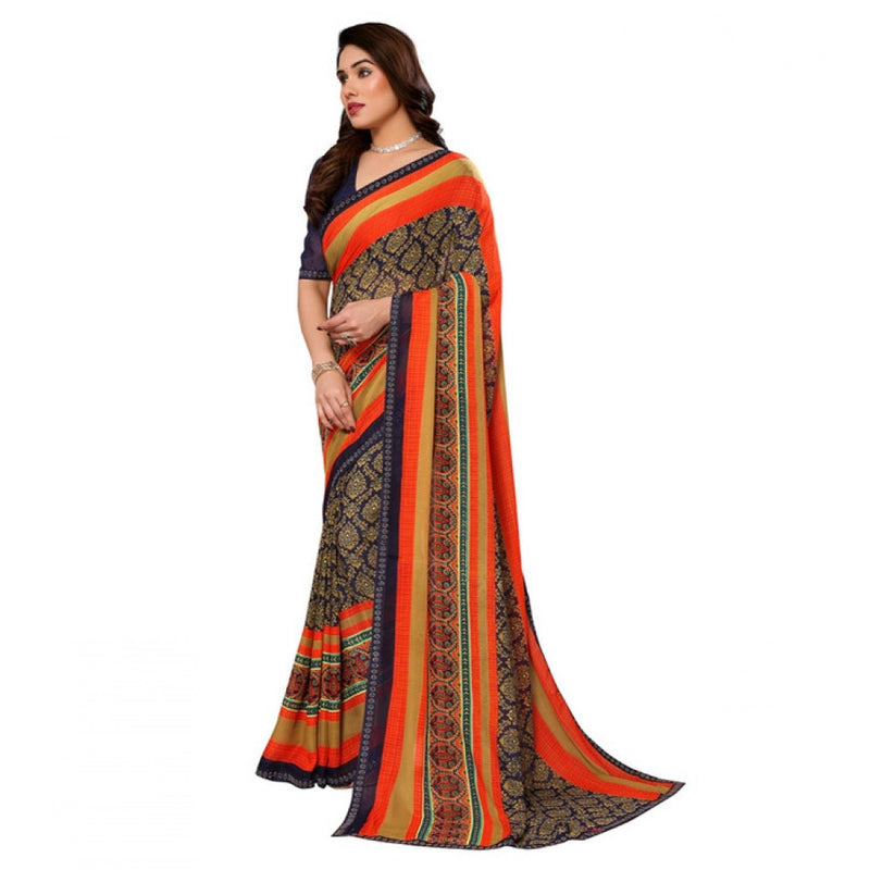 Mayawye Women's Georgette Printed Saree With Unstitched Blouse 5.5Mtr (Orange)