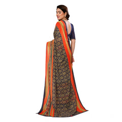 Mayawye Women's Georgette Printed Saree With Unstitched Blouse 5.5Mtr (Orange)