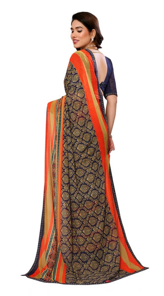 Mayawye Women's Georgette Printed Saree With Unstitched Blouse 5.5Mtr (Orange)