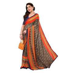 Mayawye Women's Georgette Printed Saree With Unstitched Blouse 5.5Mtr (Orange)