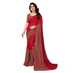 Mayawye Women's Georgette Printed Saree With Unstitched Blouse 5.5Mtr (Red)