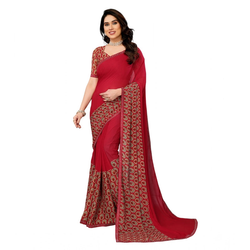 Mayawye Women's Georgette Printed Saree With Unstitched Blouse 5.5Mtr (Red)