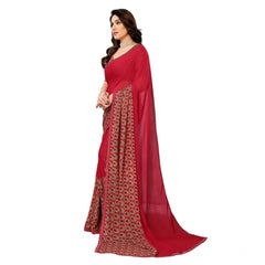 Mayawye Women's Georgette Printed Saree With Unstitched Blouse 5.5Mtr (Red)