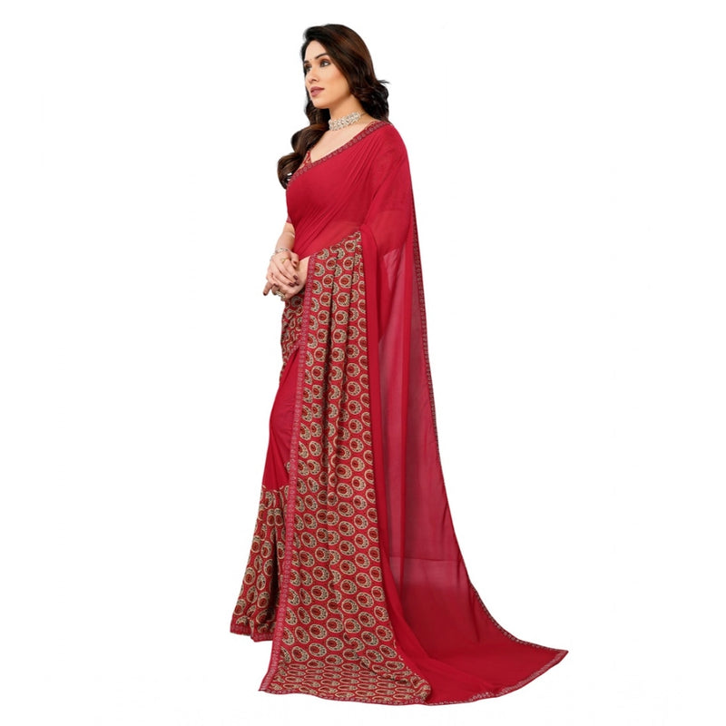 Mayawye Women's Georgette Printed Saree With Unstitched Blouse 5.5Mtr (Red)
