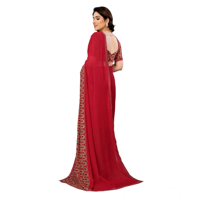 Mayawye Women's Georgette Printed Saree With Unstitched Blouse 5.5Mtr (Red)
