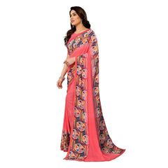 Mayawye Women's Georgette Printed Saree With Unstitched Blouse 5.5Mtr (Pink)