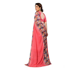 Mayawye Women's Georgette Printed Saree With Unstitched Blouse 5.5Mtr (Pink)