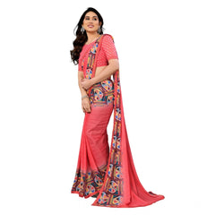 Mayawye Women's Georgette Printed Saree With Unstitched Blouse 5.5Mtr (Pink)
