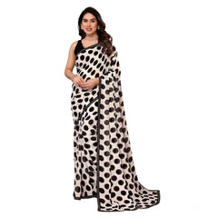 Mayawye Women's Georgette Printed Saree With Unstitched Blouse 5.5Mtr (Black)