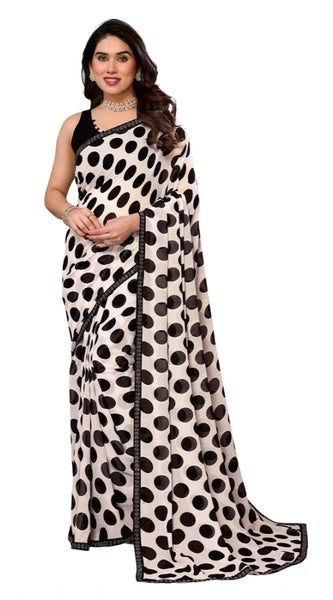 Mayawye Women's Georgette Printed Saree With Unstitched Blouse 5.5Mtr (Black)