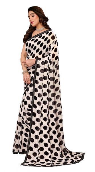 Mayawye Women's Georgette Printed Saree With Unstitched Blouse 5.5Mtr (Black)