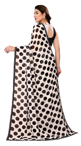 Mayawye Women's Georgette Printed Saree With Unstitched Blouse 5.5Mtr (Black)