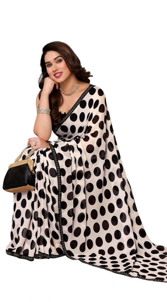 Mayawye Women's Georgette Printed Saree With Unstitched Blouse 5.5Mtr (Black)