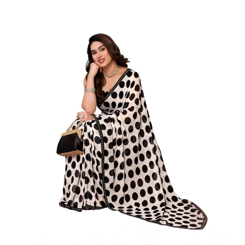 Mayawye Women's Georgette Printed Saree With Unstitched Blouse 5.5Mtr (Black)