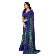 Mayawye Women's Georgette Printed Saree With Unstitched Blouse 5.5Mtr (Blue)