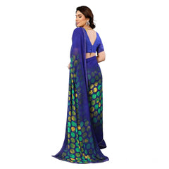 Mayawye Women's Georgette Printed Saree With Unstitched Blouse 5.5Mtr (Blue)