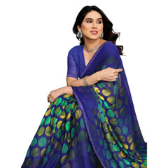 Mayawye Women's Georgette Printed Saree With Unstitched Blouse 5.5Mtr (Blue)