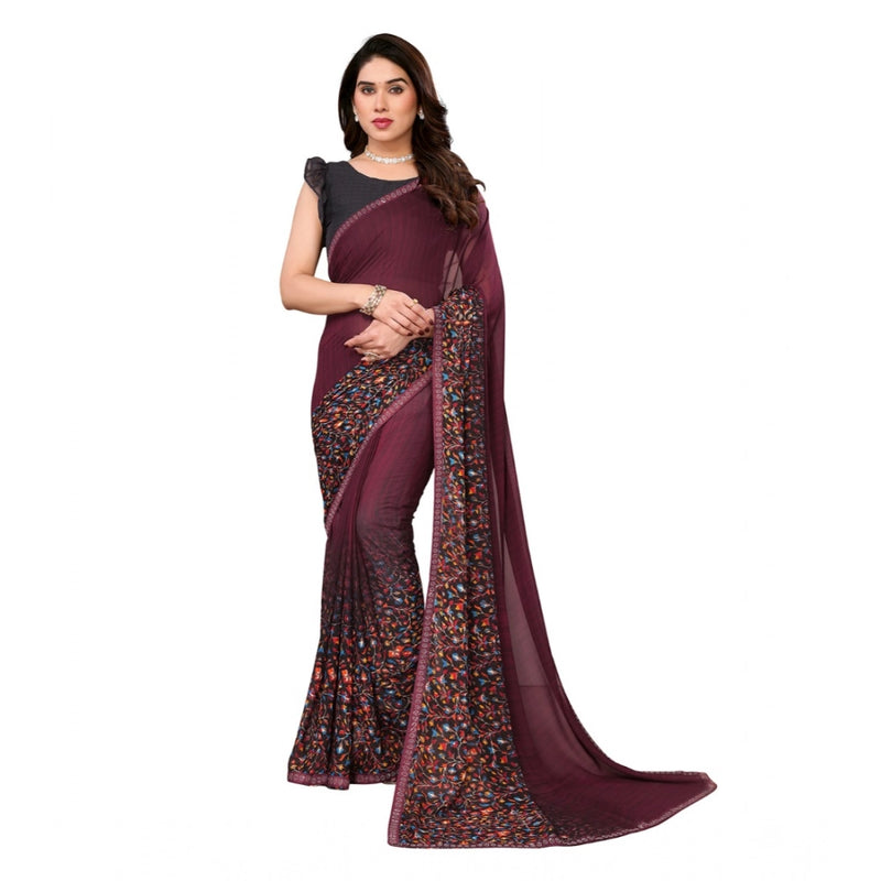 Mayawye Women's Georgette Printed Saree With Unstitched Blouse 5.5Mtr (Maroon)