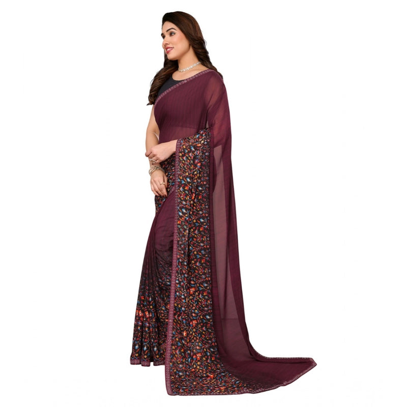 Mayawye Women's Georgette Printed Saree With Unstitched Blouse 5.5Mtr (Maroon)