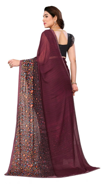 Mayawye Women's Georgette Printed Saree With Unstitched Blouse 5.5Mtr (Maroon)