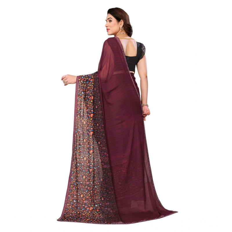 Mayawye Women's Georgette Printed Saree With Unstitched Blouse 5.5Mtr (Maroon)