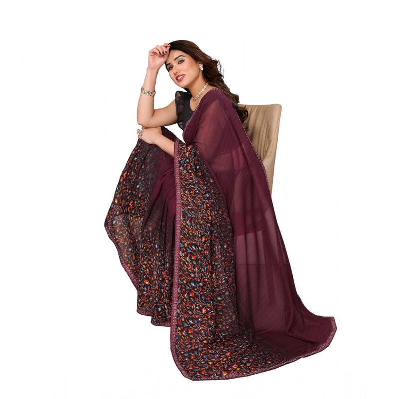 Mayawye Women's Georgette Printed Saree With Unstitched Blouse 5.5Mtr (Maroon)