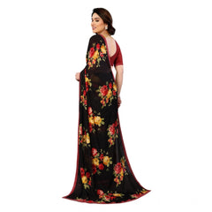 Mayawye Women's Georgette Printed Saree With Unstitched Blouse 5.5Mtr (Black)