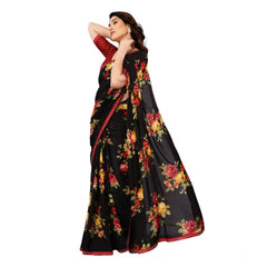 Mayawye Women's Georgette Printed Saree With Unstitched Blouse 5.5Mtr (Black)