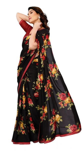 Mayawye Women's Georgette Printed Saree With Unstitched Blouse 5.5Mtr (Black)