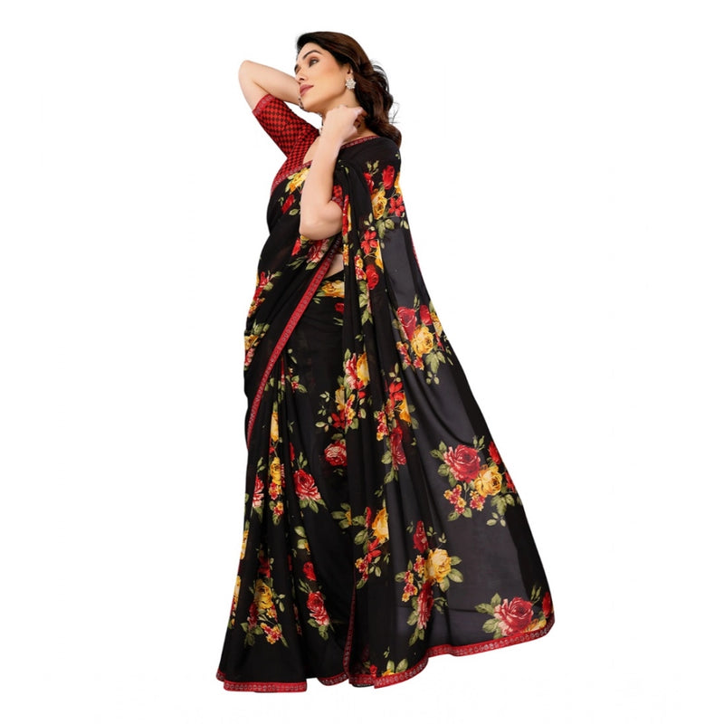 Mayawye Women's Georgette Printed Saree With Unstitched Blouse 5.5Mtr (Black)