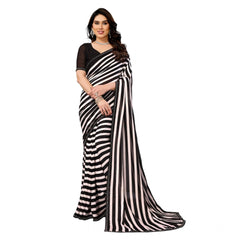 Mayawye Women's Georgette Printed Saree With Unstitched Blouse 5.5Mtr (Black)