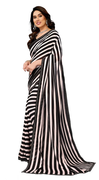 Mayawye Women's Georgette Printed Saree With Unstitched Blouse 5.5Mtr (Black)