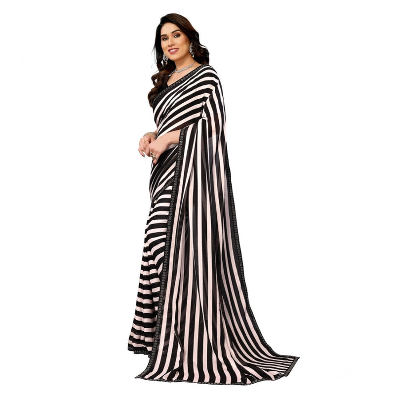 Mayawye Women's Georgette Printed Saree With Unstitched Blouse 5.5Mtr (Black)