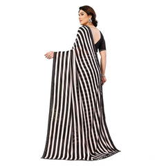Mayawye Women's Georgette Printed Saree With Unstitched Blouse 5.5Mtr (Black)