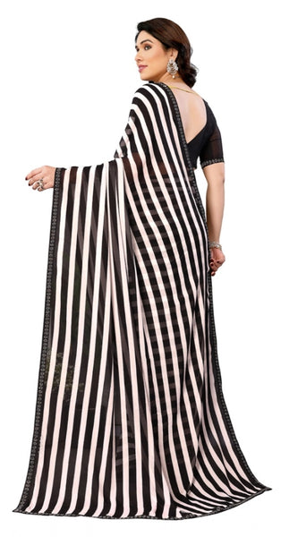 Mayawye Women's Georgette Printed Saree With Unstitched Blouse 5.5Mtr (Black)