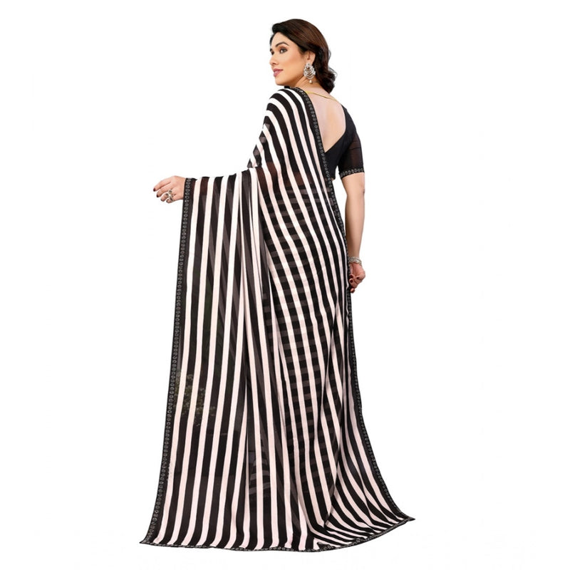 Mayawye Women's Georgette Printed Saree With Unstitched Blouse 5.5Mtr (Black)