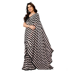 Mayawye Women's Georgette Printed Saree With Unstitched Blouse 5.5Mtr (Black)