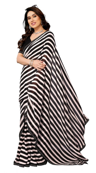 Mayawye Women's Georgette Printed Saree With Unstitched Blouse 5.5Mtr (Black)
