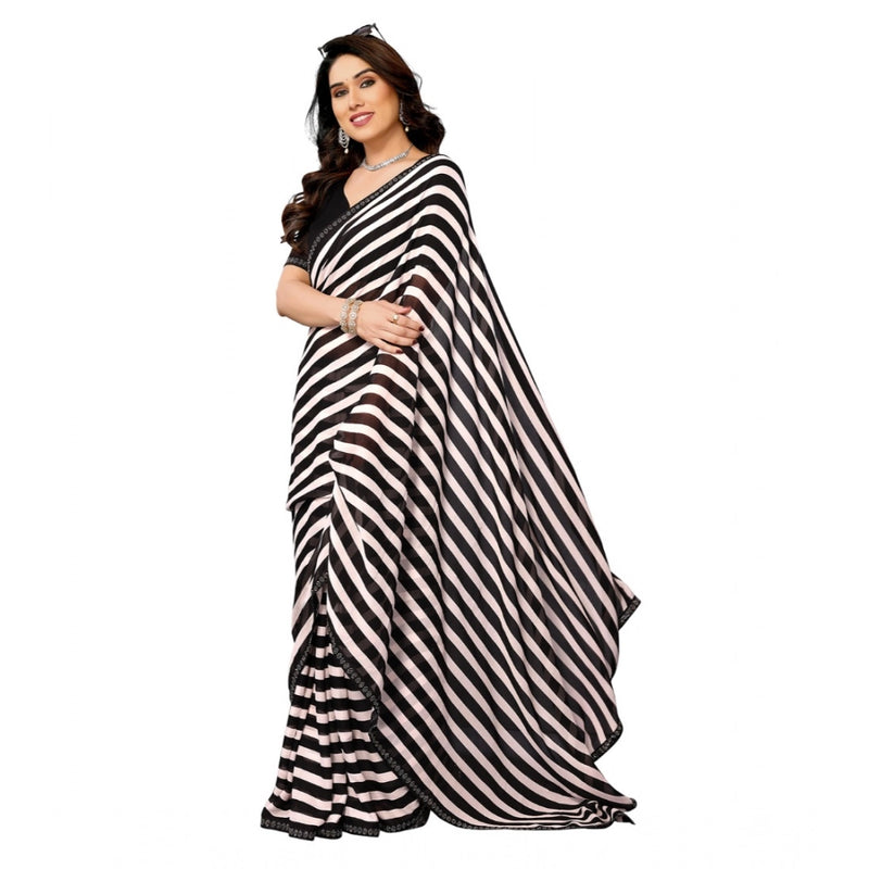 Mayawye Women's Georgette Printed Saree With Unstitched Blouse 5.5Mtr (Black)