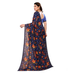 Mayawye Women's Georgette Printed Saree With Unstitched Blouse 5.5Mtr (Blue)