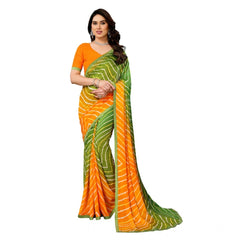 Mayawye Women's Georgette Printed Saree With Unstitched Blouse 5.5Mtr (Green)