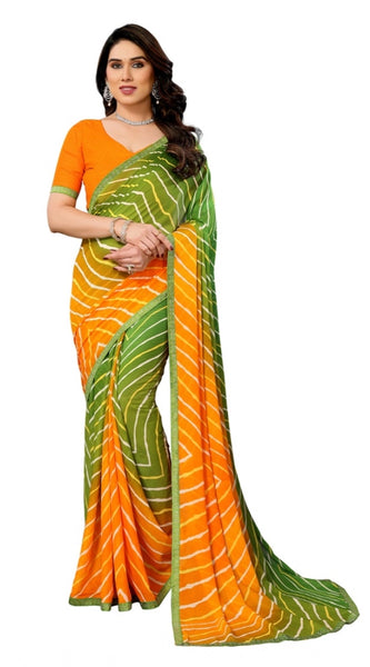 Mayawye Women's Georgette Printed Saree With Unstitched Blouse 5.5Mtr (Green)
