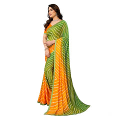 Mayawye Women's Georgette Printed Saree With Unstitched Blouse 5.5Mtr (Green)
