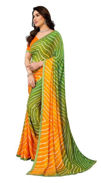 Mayawye Women's Georgette Printed Saree With Unstitched Blouse 5.5Mtr (Green)