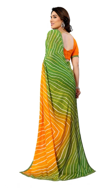 Mayawye Women's Georgette Printed Saree With Unstitched Blouse 5.5Mtr (Green)